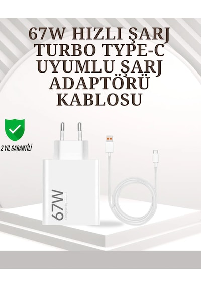 Type-c Uyumlu 67w Turbo Hızlı Şarj Aleti Akıllı Koruma Sistemli Beyaz
