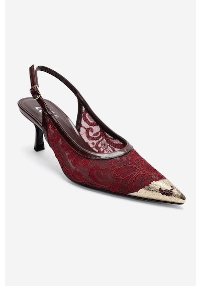 Luvi Shoes Clem Bordo Dantel Detaylı Altın Burunlu Kadın Topuklu Ayakkabı