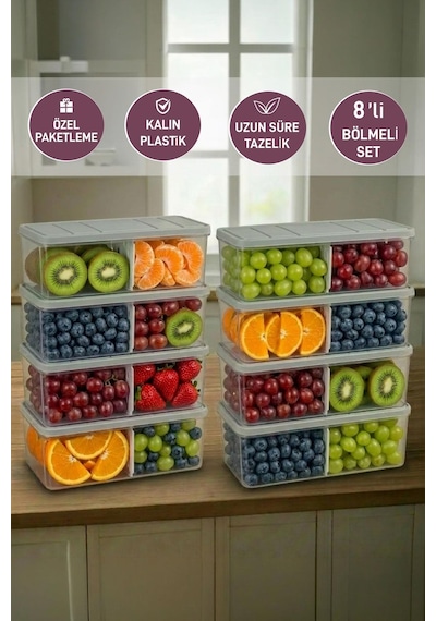 Selka Home 8 Adet 2 Lt. Nora Bölmeli Organizer Buzdolabı Buzluk Düzenleyici Saklama Kabı