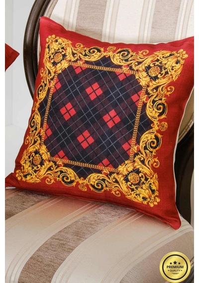 Belize Baskılı Kumaş Kırmızıya Siyah Kırlent Kılıfı 45x45 Cm - 1438 45 x 45