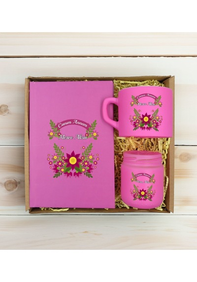 Bk Gift Kişiye Özel İsimli Dtf Anne Temalı Pembe Defter & Kahve Fincanı & Mum Hediye Seti-6, Anneye Hediye, Anneler Günü Hediyesi Kobitmeyencom30806 B