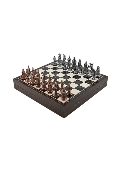 Gifthome Büyük Boy Metal Osmanlı-bizans Satranç Tk. Antik Ve Ceviz Desenli Sandıklı Mdf Tahtası 36x36 Cm.