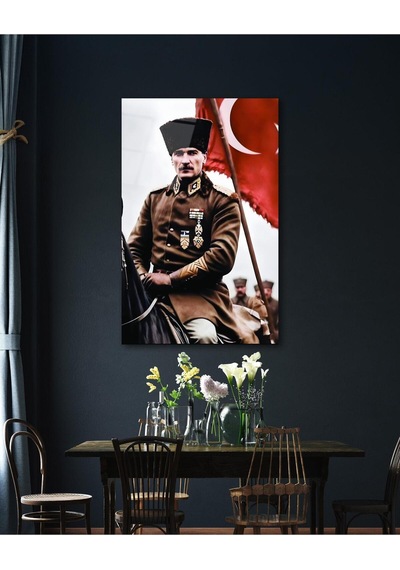 Atatürk Portre Ve Türk Bayrağı Cam Tablo Modern Ev Ofis Salon Hediyelik Büyük Tablo Duvar Dekoru22