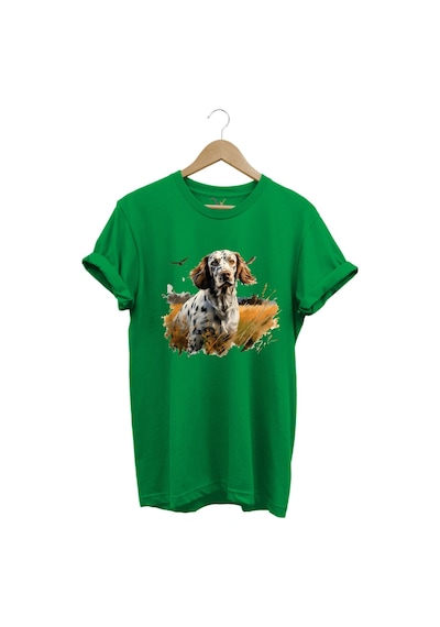 Avcılık Hunting English Setter Vahşi Yaşam Avcı Köpeği %100 Pamuk Unisex Regular Fit T-shirt Yeşil
