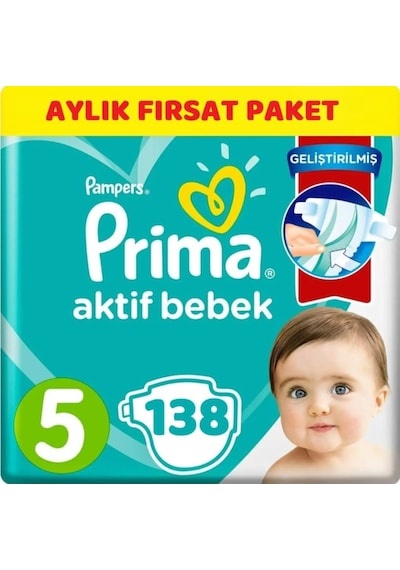 Prima Pampers Aktif Bebek Aylık Fırsat Paket Bebek Bezi 11-16 KG 5 Beden 138 Adet