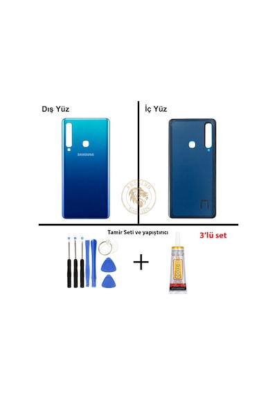Samsung Galaxy Uyumlu A9 2018 A920 Mavi  Arka Kapak + Yapıştırıcı Ve Vida Seti Arka Cam Pil Kapağı Batarya Kapağı Lazer Kesim