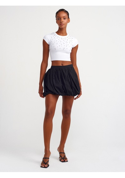 Dilvin Parlak Taşlı Crop Top Beyaz