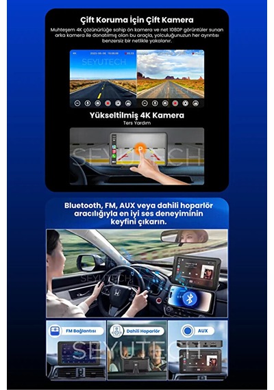 Carplay & Android Auto Uyumlu 9.2" 4k Araç Içi Ekran - Çift Kameralı Yol Kayıt Cihazı X2 9"