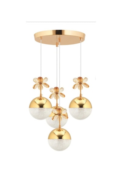 4'lü Şeker Toplu Rose Gold Kristal Taşlı 3 Renk Ledli Sarkıt Avize Altın