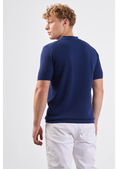 Dufy Lacivert Polo Düğme Yaka Düz Renk Slim Fit Erkek Triko Lacivert