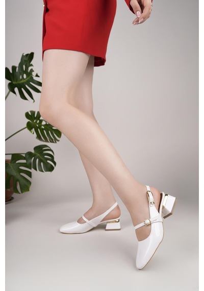 Nesilshoes Nesil Shoes Senyo 405 Beyaz Rugan Tokalı Kadın Sandalet
