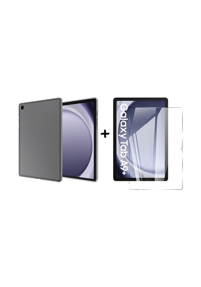 Forzacase Samsung Galaxy Tab Uyumlu A9+ Plus 11 İçin Silikon Kılıf + Temperli Cam Ekran Koruyucu - Fc013 Şeffaf