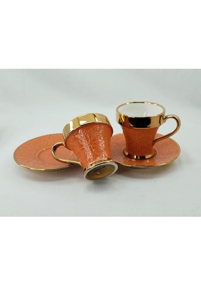 Tutku 2 Kişilik Porselen Nescafe Ve Çay Fincanı Turuncu Renk Turuncu