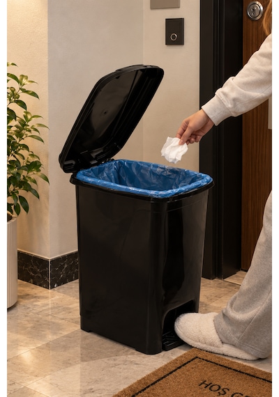 Porsima 0131-1 Slim Pedallı Çöp Kovası 25 Lt Siyah Taşıma Kulplu, Mutfak Ve Banyo İçin İnce Çöp Kovası