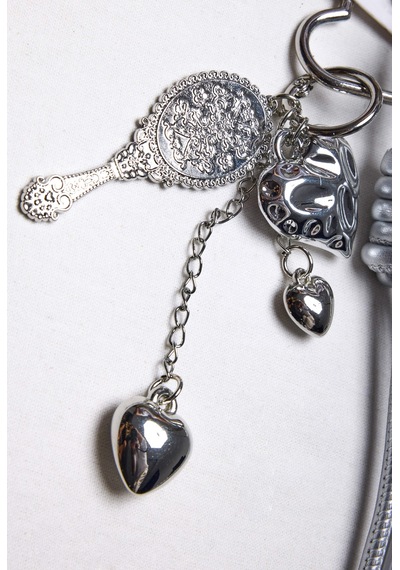 Standart Gümüş Kalp Ve Ayna Detaylı Charm Anahtarlık Çanta Denim Ve Telefon Aksesuarı