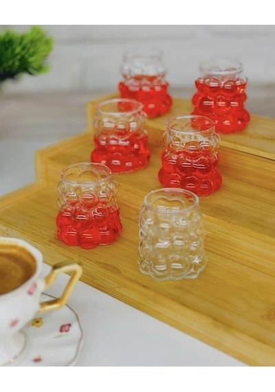 Lexroo 75 Ml 6'lı Üzüm Bardak Seti, Bubble Bardak, Bulut Bardak, Kahve Yanı Sunum Bardağı Çok Renkli