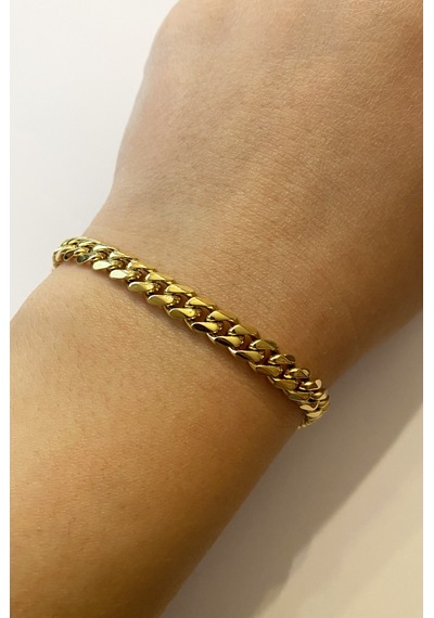 Erkek 6 Mm Zincir Çelik Bileklik Gold