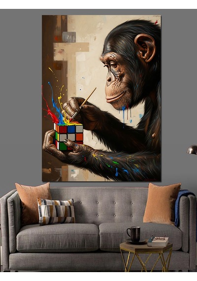 Ahşap Tablo Rubik Küp Karizmatik Maymun Figürü