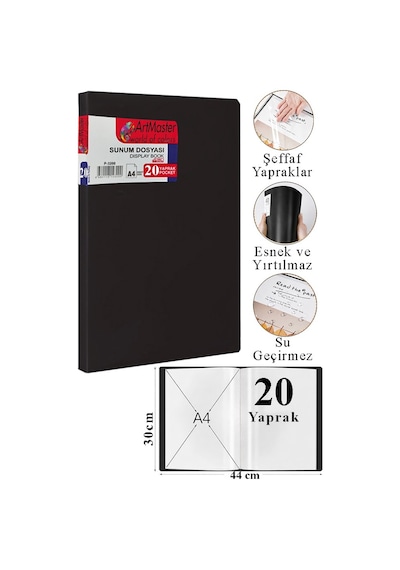 Siyah Sunum Dosyası 20 Li 1 Adet Poşet Dosyalı Katalog Dosyası 20 Poşetli Kendinden Dosya Plastik Kapaklı