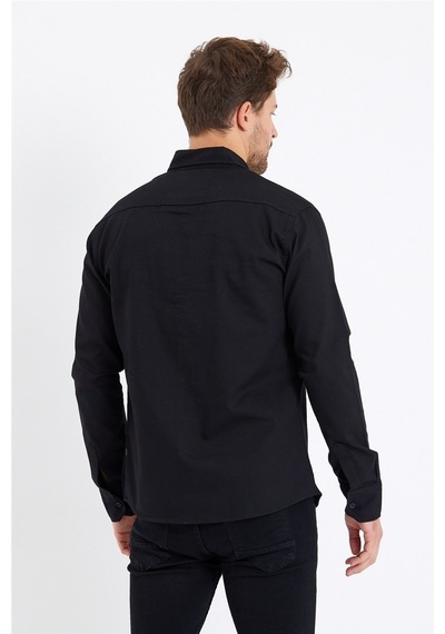 Cool Tarz Erkek Siyah Çift Cepli Çıt Çıt Düğmeli Slim Fit Kot Gömlek-tcktgmlkr01s Siyah Siyah