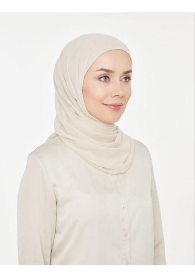 Melodi Scarf Kadın Tesettür Pratik Boru Boneli Hazır Şifon Şal Ekru Ekru