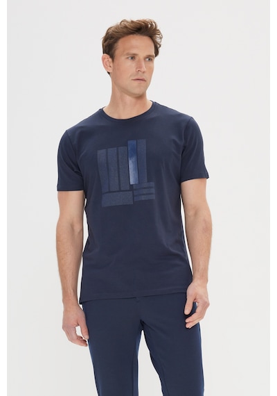 AC&Co / Altınyıldız Classics Erkek Lacı Slim Fit Dar Kesim Pamuklu Esnek Baskılı Bisiklet Yaka Tişört Lacı Lacivert