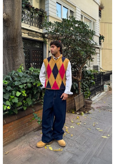 Flaw Baklava Desen Triko Süveter Camel Camel