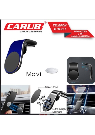 Carub Telefon Tutucu L Tipi Havalandırma Mavi Siyah