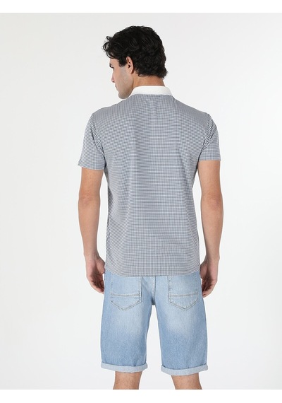 Colin'S Regular Fit Polo Yaka Kareli Erkek Mavi Kısa Kol Tişört Cl1059258_Q1.V1_Ble Mavi