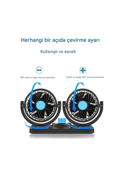 Araç İçi Vantilatör 360 Dönebilen Torpido Üstü Çift Başlıklı Vantilatör 12v Uyumlu Soğutucu Fan