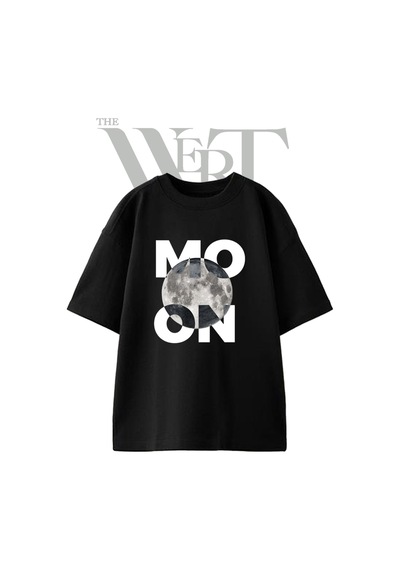 Thewert Abstract Moon Tasarım Baskılı Ünisex Siyah Oversize T-shirt