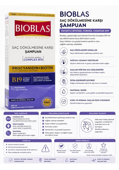 Bioblas Saç Dökülmesine Karşı Şampuan 360 Ml Complex B19 + Biotin Bitkisel Bakım Kuru & Normal Saçlar Tüm Saç Tipleri Bioblas Saç Dökülmesine Karşı Şampuan 360 Ml Complex B19 + Biotin Bitkisel Bakım Kuru & Normal Saçlar Tüm Saç Tipleri