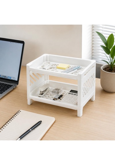 Masa Üstü Plastik 2 Katlı Organizer Düzenleyici Raf, Tezgah Üstü Mutfak Banyo Kozmetik Ofis Düzenleyici, Dolap İçi Çok Amaçlı Beyaz Raf, 23 X 15,5 X 15,5 Cm Diğer