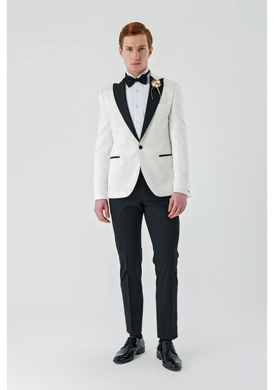 İmza Açık Krem Çıkarılabilir Kırlangıç Yaka Likralı 6 Drop Slim Fit Smokin Damatlık 1001240204-Açık Krem