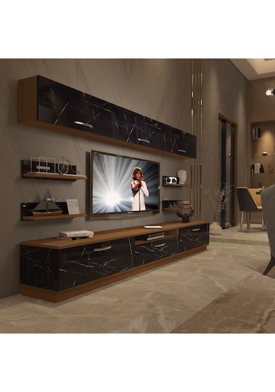 Decoraktiv Trendstyle 8y Mdf Tv Ünitesi Tv Sehpası Ceviz - Siyah Mermer