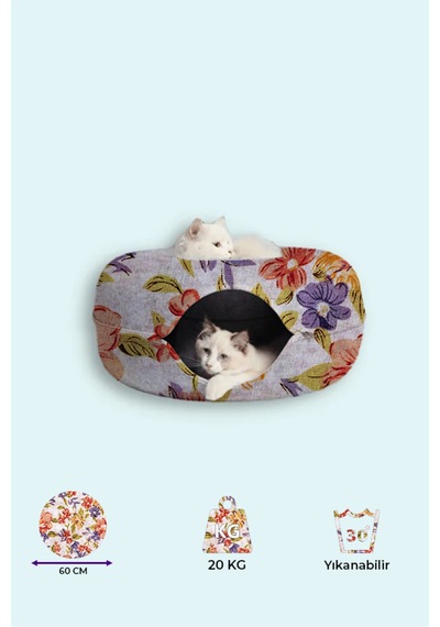 Desenli Donut Kedi Tüneli / Desenli Donut Kedi Yatağı / Donat Kedi Oyuncağı Bej - 842620233