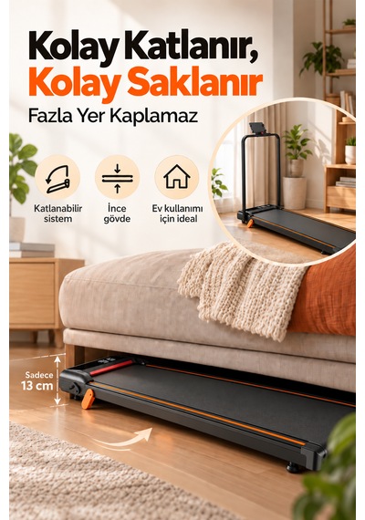 Güçlü Katlanabilir Koşu Bandı Ev Tipi Yürüyüş Fitshow App Bluetoothlu Uzaktan Kumanda Sessiz Motor