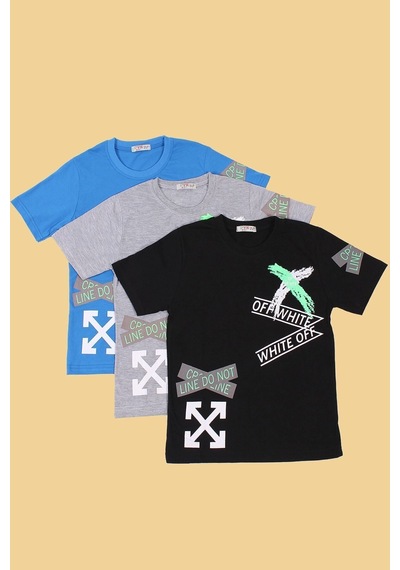 Panios Kids 3lü,collection, Baskılı, Beyaz-siyah-gri Erkek Çocuk T-shirt Siyah Gri Mavi