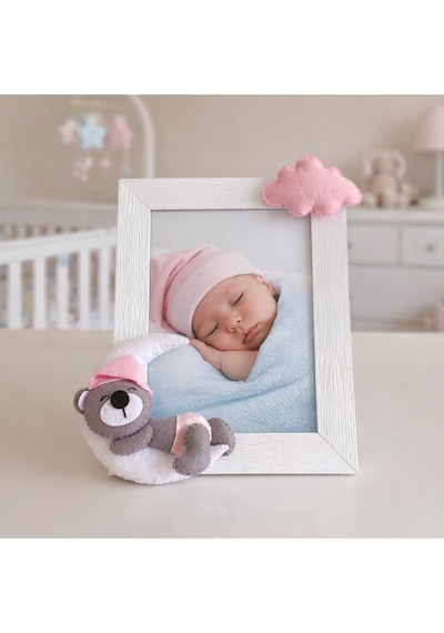 Ayıcık Figürlü Bebek Odası Fotoğraf Çerçevesi El Yapımı Dekoratif Pembe