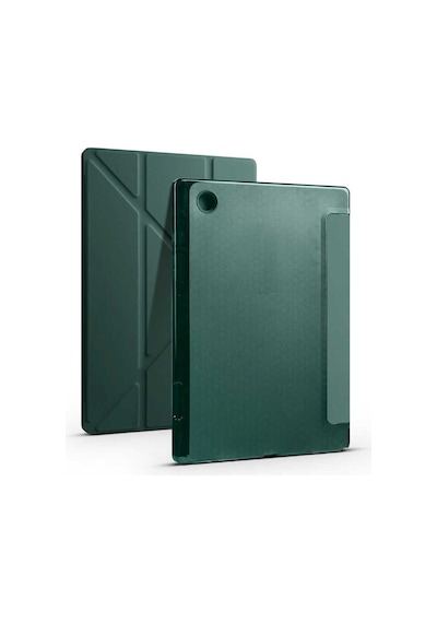 Galaxy Uyumlu  Tab A8 10.5 Sm-x200 2021 Kılıf Veys Tri Folding Kalem Bölmeli Standlı Kılıf-koyu Yeşi Arka Kapak