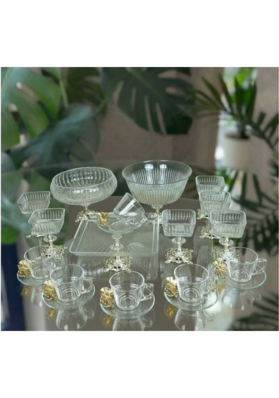 Çnr Home Collection Paşabahçe Gümüş Metal Ayakli Sunum & Servis Seti Magnolia, Çay Seti , Kurabiyelik Gümüş