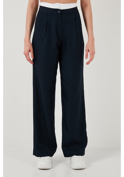 Lela Relaxed Fit Yüksek Bel Bol Paça Bayan Pantolon 673P1012 Lacivert