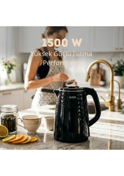 Evona Kettle Noctera Premium 1500 W Parlak Siyah Su Isıtıcısı