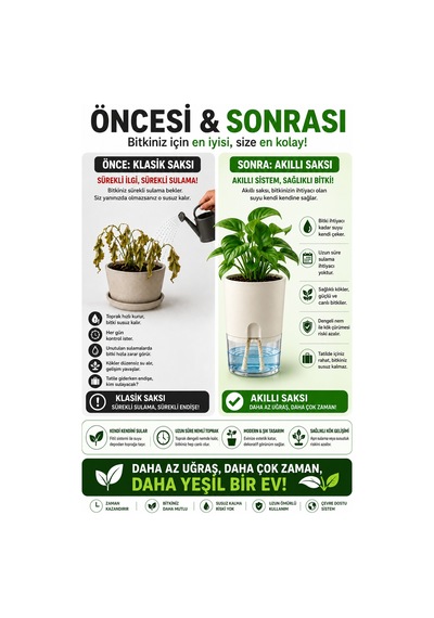 Akıllı Saksı Kendinden Sulamalı Fitilli Modern Dekoratif Saksı 2 Litre 76506094