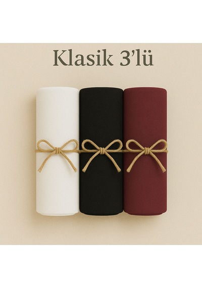 Mim Eşarp Penye Pamuksu Şal Klasik 3 Lü Set Beyaz - Siyah - Bordo