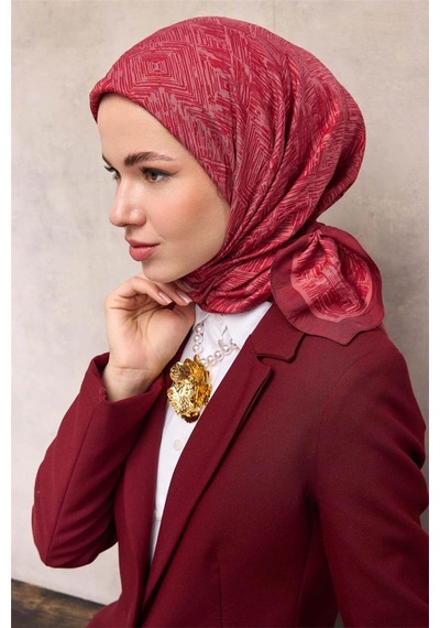 Silk Home Viskon Velora Eşarp Dört Mevsim Labirent Desen Bordo 90x90 Çok Renkli