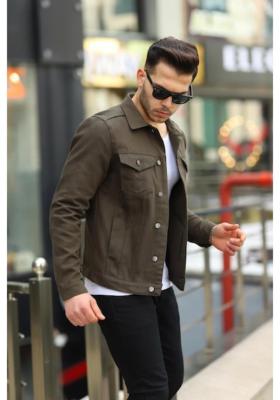 Serseri Jeans Koyu Haki Erkek Kot Ceket Haki Yeşil