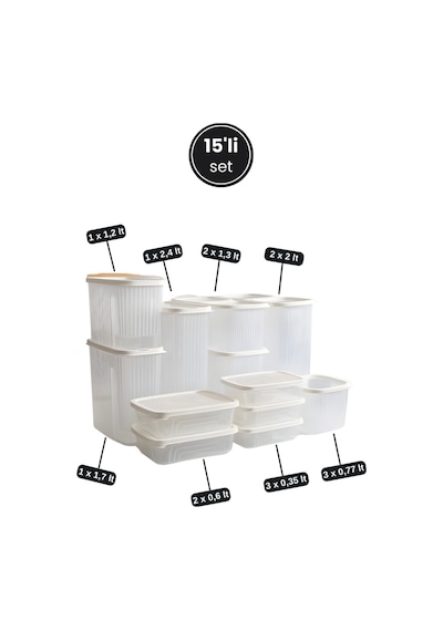 15 Li Buzdolabı Düzenleyici Set, Buzluk Dondurucu Buzdolabı Erzak Saklama Kabı 15 Li Set 16 Litre Şeffaf