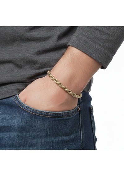 Premium Rope Halat Çelik Zincir Bileklik 6mm 3183czb2d8 - 20 Cm - Altın Renk Altın