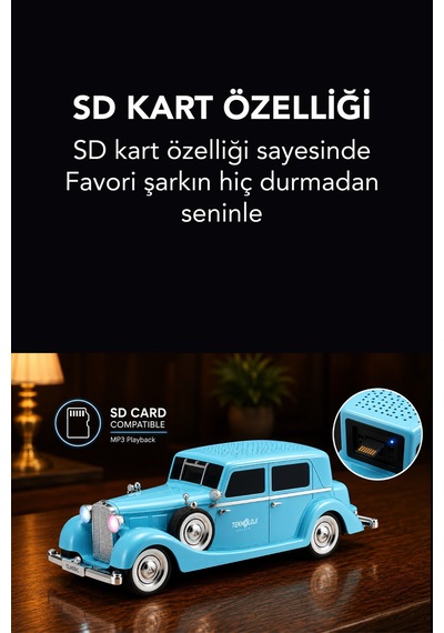 Retro Bluetooth Hoparlör 10w Vintage Araba Tasarımlı Fm Radyo Usb Tf Kart Destekli Tws Stereo
